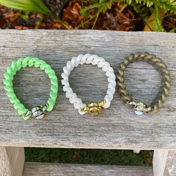 Lot of Three 3 Rustic Cuff Mint/White/Olive Silicone Wrap Braided Bracelets. EUC - Picture 3 of 6